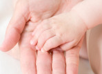caucasian baby hand in father's palm